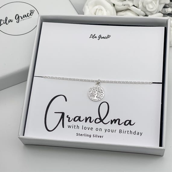 Grandma Sterling Silver Birthday Tree of Life Bracelet Gift for