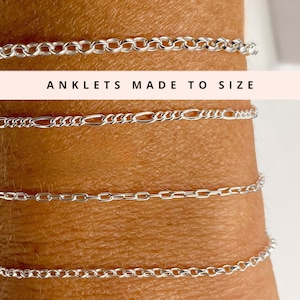 Sterling Silver Chain for Anklets - range of sizes Anklet from extra small to large plus size Women Girl - Adjustable Belcher Figaro Cable