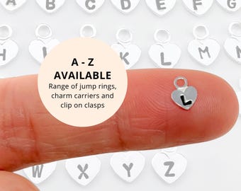 Sterling Silver Letter Heart Pendant Charm - Clip on Initial Charms Jewellery