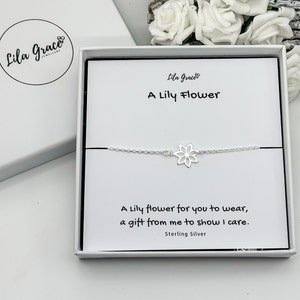 Sterling Silver Lily Flower Link Bracelet - Womens Girls Cute Dainty Pretty Jewellery Gifts - Birthday Christmas Friendship Jewellery Idea