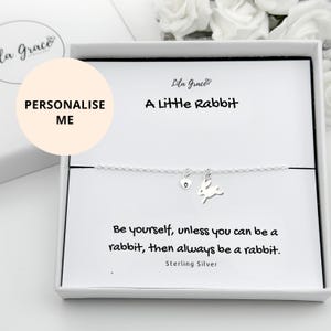 Sterling Silver Cute Mini Bunny Rabbit Bracelet - Womens Girls Name Letter Gift for her Funny Personalised Bunnies Birthday Christmas Gifts