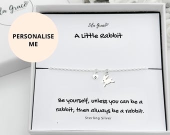 Bracelet mini lapin en argent sterling - breloque coeur lettre initiale personnalisée