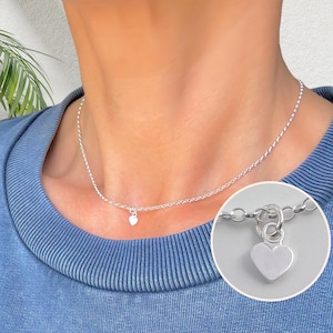 Sterling Silver Mini Heart Choker Necklace - Cute Heart Charm Jewellery Gift for her - Dainty Womens Girls 14 16 18 20 and 24 inch Chains