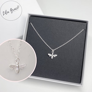 Sterling Silver Bumblebee Necklace Gift for her - Dainty Womens Girls Cute Bee Jewellery - 14 inch 16 18 20 and 24 inch chains available
