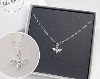 Sterling Silver Bumblebee Necklace Gift for her - Dainty Womens Girls Cute Bee Jewellery - 14 inch 16 18 20 and 24 inch chains available