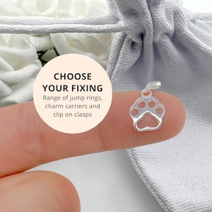 925 Sterling Silver Paw Print Pendant - Clip on Charms Dog Keepsake Jewellery Gifts