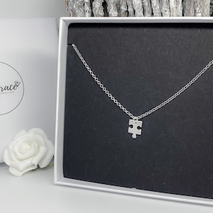 Sterling Silver Jigsaw Puzzle Piece Necklace - Birthday Christmas Gift for her - Womens Girls Cute Dainty Pretty Jewellery Pendant Charm