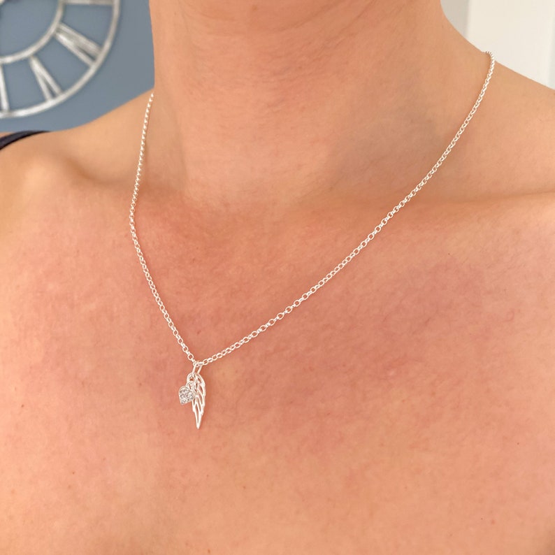 925 sterling silver angel wing and cute mini heart in memory of necklace for her, women and girls jewellery angel wing gifts