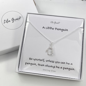Sterling Silver Origami Penguin Womens Girls Necklace Jewellery Gift for her Partner Wife Fiance friend Girlfriend- Penguin Snow Lover Gifts