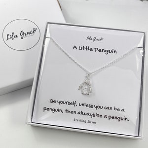 Sterling Silver Origami Penguin Womens Girls Necklace Jewellery Gift for her Partner Wife Fiance friend Girlfriend- Penguin Snow Lover Gifts