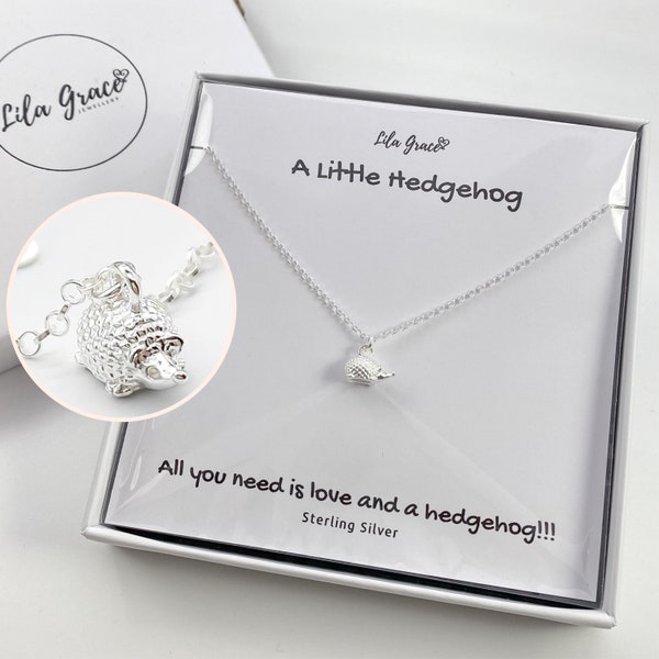 Sterling Silver Hedgehog Necklace - Womens Girls Cute Pretty Dainty Gift for her - Hoglets hedgehog Christmas Birthday Jewellery Gifts