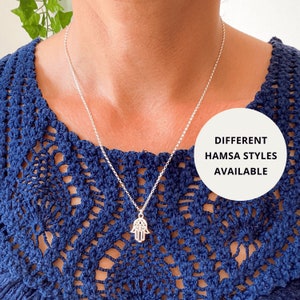 Sterling Silver Hamsa Necklace - Evil Eye Womens Girls Cute Jewellery Gift for her - Positivity Good Luck Hamsa Hand Long and Short Chains