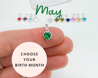 Sterling Silver HEART Birthstone Charm - May Emerald Pendant