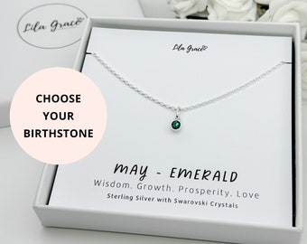 Sterling Silver May Emerald Birthstone Necklace Gift for her -Wife Womens Girls Birthday Christmas Green Love Swarovski Crystal Jewellery