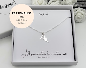 Sterling Silver Cat Letter Necklace - Personalised Kitten Initial Jewellery
