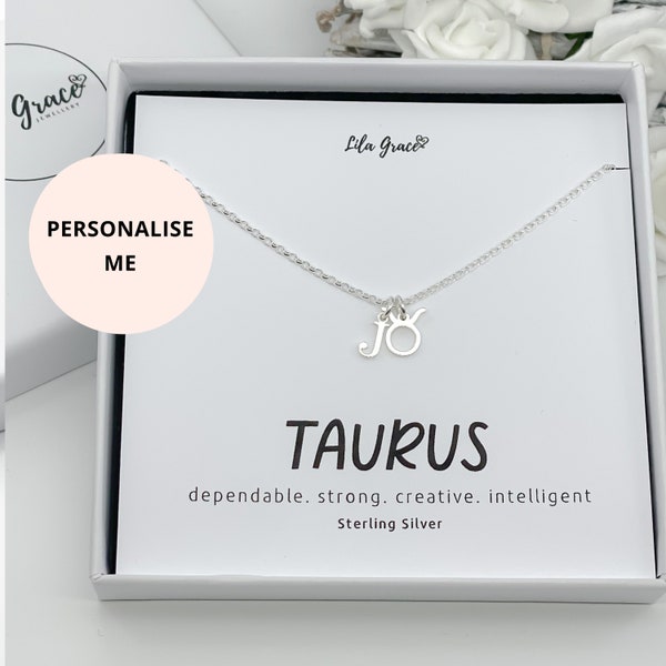 Personalised Sterling Silver Taurus Zodiac Star Sign Necklace Gift for her - Womens Girls Cute Birthday Milestone Starsign Jewellery Gifts