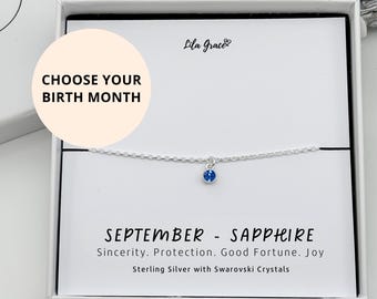 Sterling Silver September Sapphire Blue Birthstone Bracelet - Birthday Jewellery Gifts