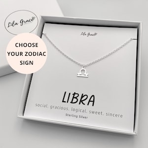 Sterling Silver Libra Zodiac Star Sign Necklace Gift for her - Womens Girls Cute Birthday Milestone Starsign Jewellery Gifts