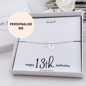 Bracelet 13e anniversaire en argent sterling avec lettre personnalisée initiale -13 aujourd'hui adolescente jeunes filles petite taille nom coeur bracelet cadeaux