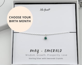 Sterling Silver May Green Birthstone Bracelet - Choose your Size Emerald Birthday
