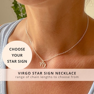 Sterling Silber Virgo Sternzeichen Sternzeichen Halskette Geschenk für sie - Virgo Womens Girls Choker Freundin Verlobte Persönlichkeitsmerkmal Schmuck Geschenke