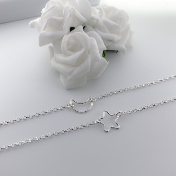Sterling Silver Moon and Star Bracelet Set Gift for Her - Choose