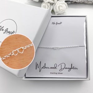 Mother and Daughter Sterling Silver Heart Link Bracelet - Personalised Gift for her Mum Mothers Day Christmas Birthday Thoughtful Jewellery