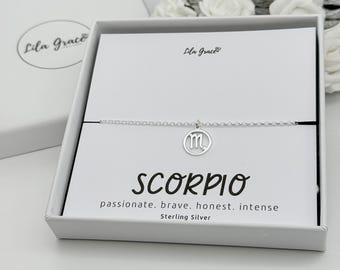 Sterling Silver Scorpio Bracelet - Zodiac Star Sign Jewellery Birthday Gift