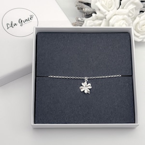 Sterling Silver Four Leaf Clover Bracelet - Gift for her Dainty Ladies Womens Girls Lucky Cute Pretty Jewellery Gifts -Small Sizes Available