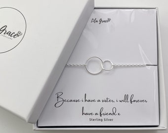 Sister Sterling Silver Interlocking Circle Bracelet Womens Girls Ladies Family Jewellery - Sisters Friend ILY - Birthday Christmas Gifts