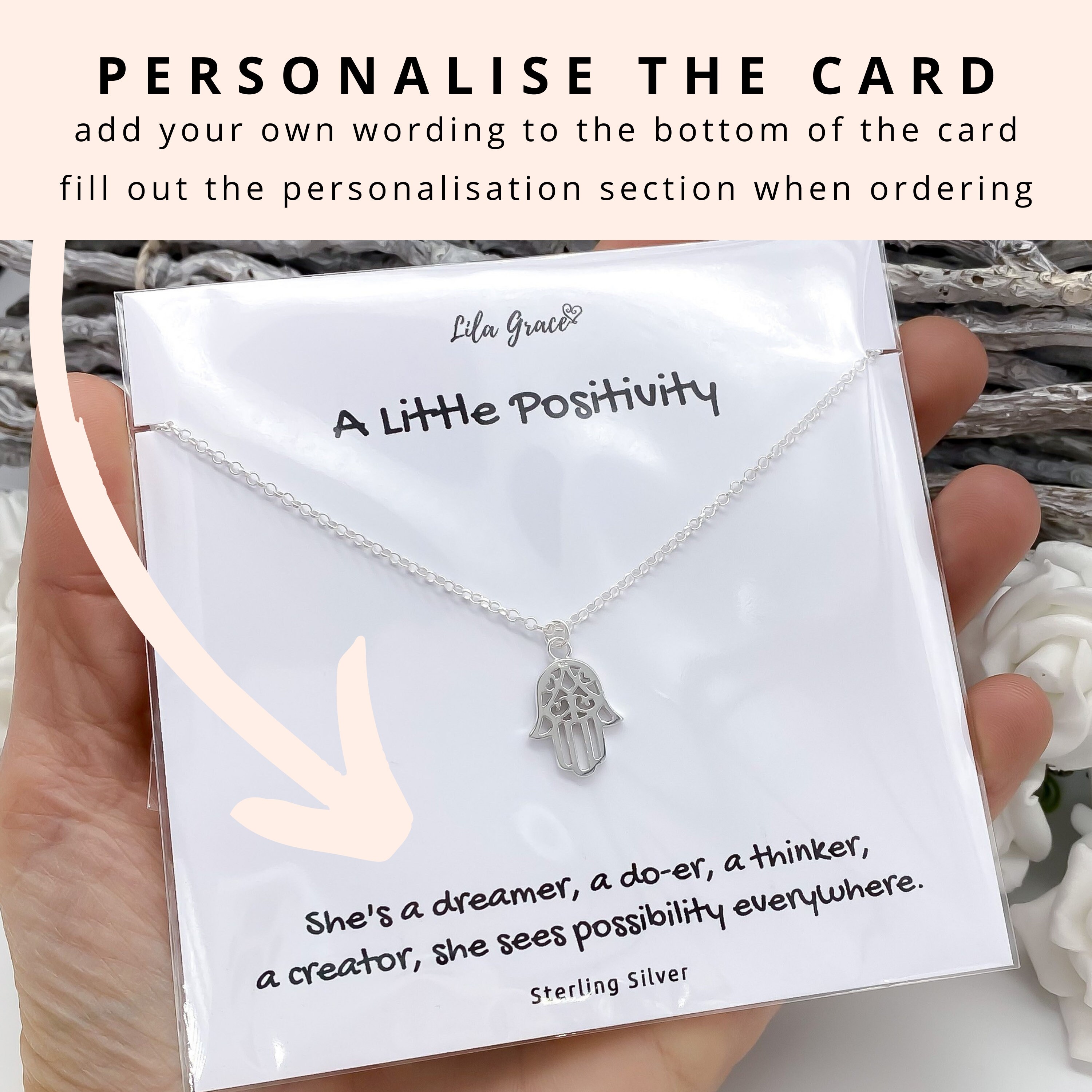 Positivity Sterling Silver Hamsa Necklace PERSONALISED - Etsy UK