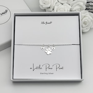 Sterling Silver Paw Print Initial Bracelet: Personalised Letter Charm, Dog Lover Gift