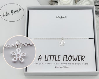 Sterling Silver Little Flower Bracelet PERSONALISED Gift for her - Dainty Cute Pretty Womens Girls Friendship Small Jewellery Gifts