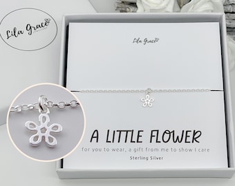 Sterling Silver Little Flower Bracelet PERSONALISED Gift for her - Dainty Cute Pretty Womens Girls Friendship Small Jewellery Gifts