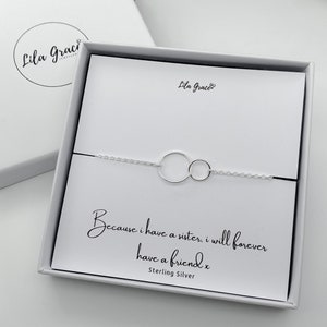 Sister Sterling Silver Interlocking Circle Bracelet Womens Girls Ladies Family Jewellery - Sisters Friend ILY - Birthday Christmas Gifts