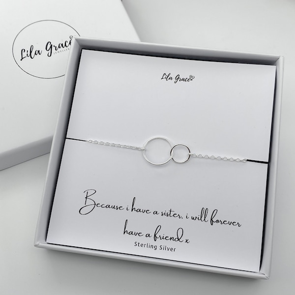 Pulsera de círculo entrelazado de plata de ley para hermanas, joyería familiar para mujeres y niñas, hermanas amigas ILY, regalos de cumpleaños y Navidad