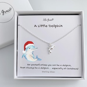 Weihnachten Sterling Silber Delphin Damen und junge Mädchen Halskette Schmuck - Sea Life Geschenkidee für ihre Strumpffüller Delphin-Liebhaber Geschenke