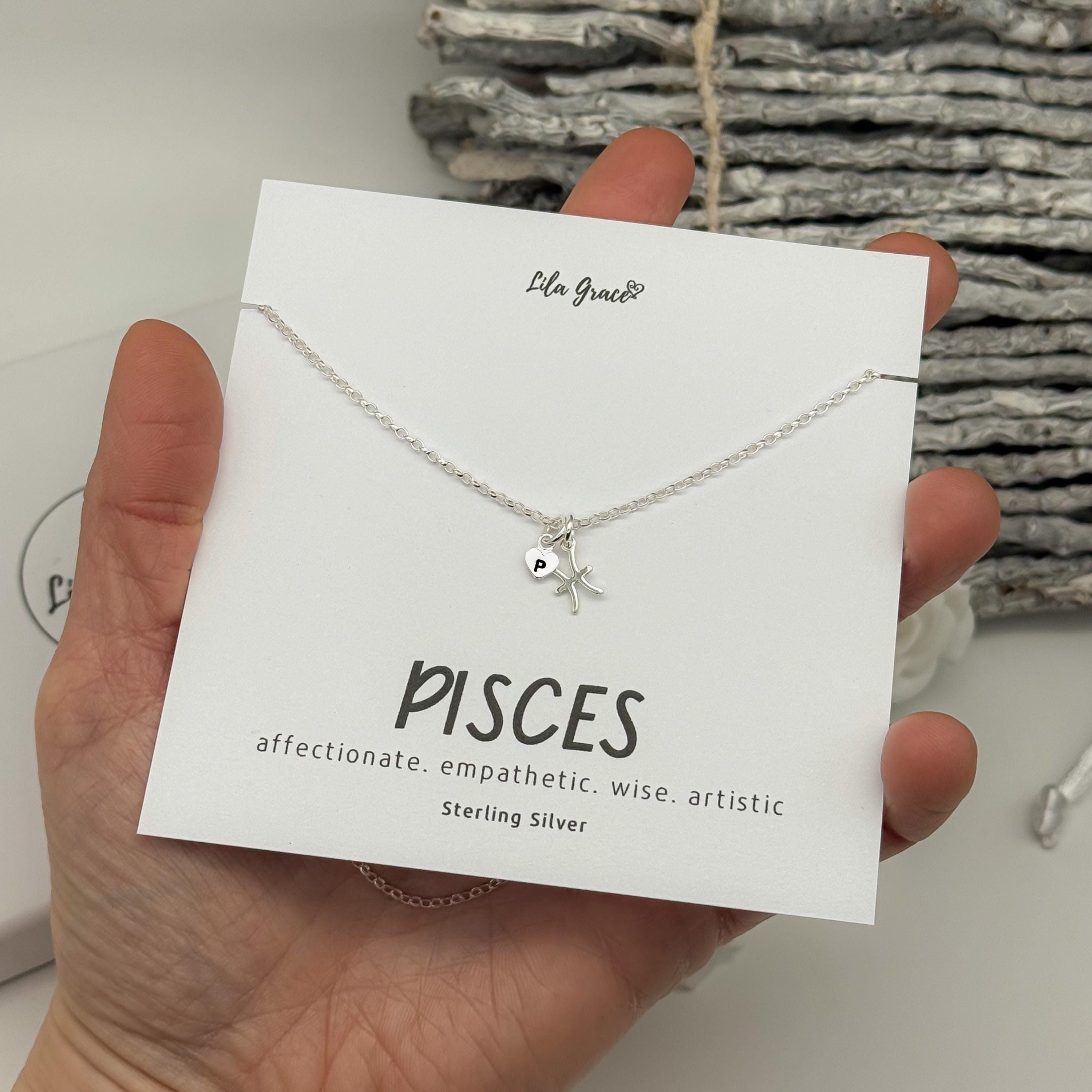 Sterling Silver Pisces Zodiac Letter Heart Pendant Necklace - Star Sign ...