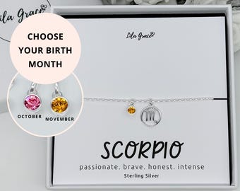 Sterling Silver Zodiac and Birthstone Bracelet - Scorpio October Tourmaline or November Topaz Jewellery