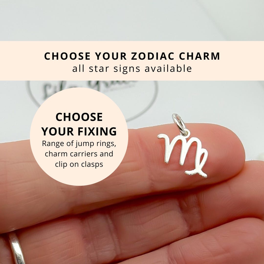 Sterling Silver Virgo Zodiac Pendant - Clip on Charms Star Sign ...