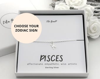 Sterling Silver Pisces Zodiac Bracelet - Choose your Star Sign Birthday Jewellery
