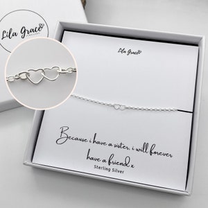 Sterling Silver Sister Mini Heart Link Bracelet - Womens Girls Gift for her - Thoughtful Birthday Christmas Cute Dainty Jewellery Gifts