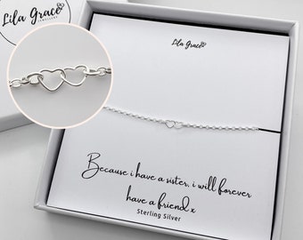 Sterling Silver Sister Mini Heart Link Bracelet - Damesmeisjes Cadeau voor haar - Doordachte verjaardag Kerst Leuke sierlijke sieradencadeaus