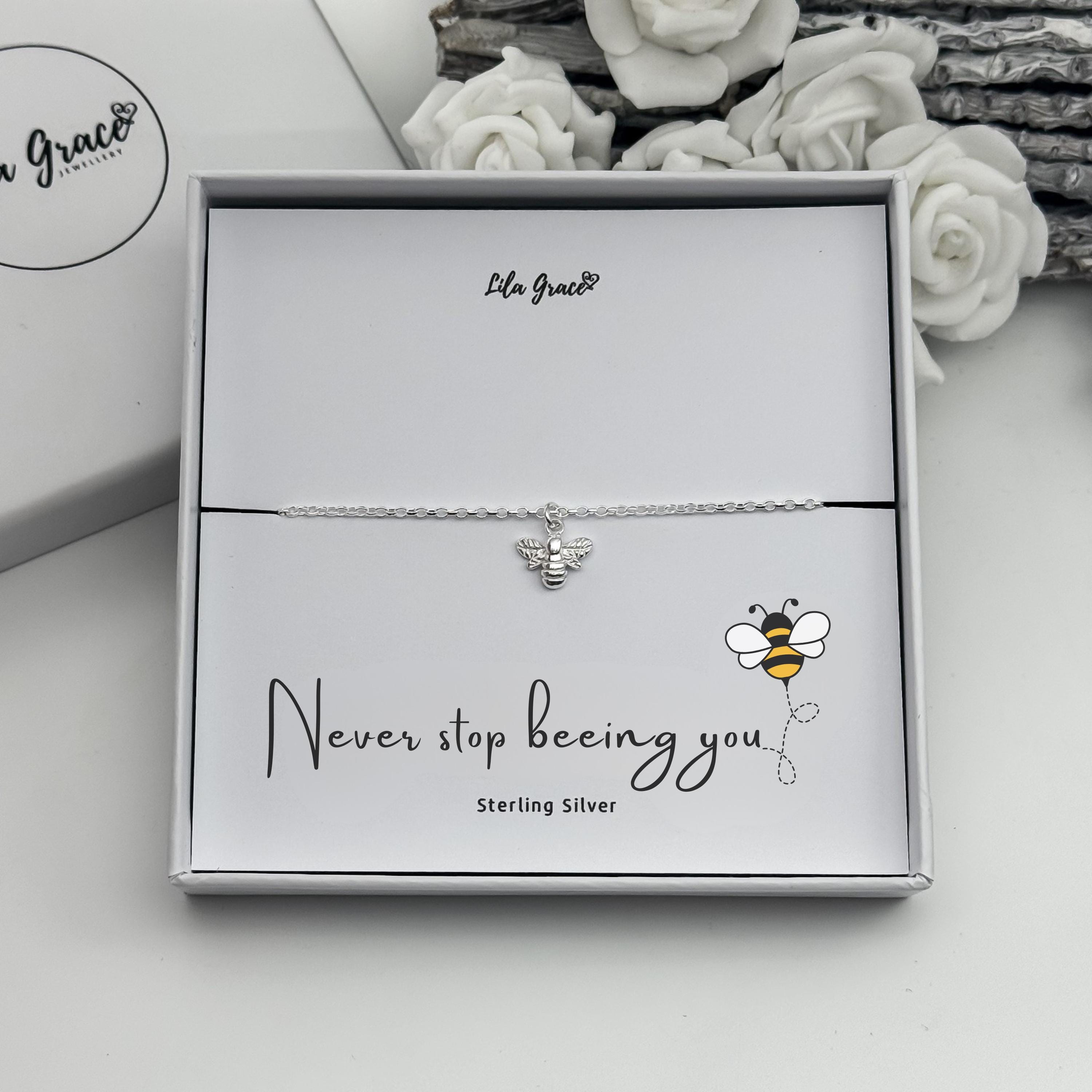 Sterling Silver Bumblebee Bracelet: Never Stop Being You Gift