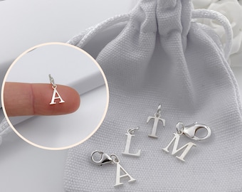 Charm pendentif initiale lettre en argent sterling - Nom à clip pour la fabrication de bijoux de collier - Fermoir à gâchette en argent 925 de qualité