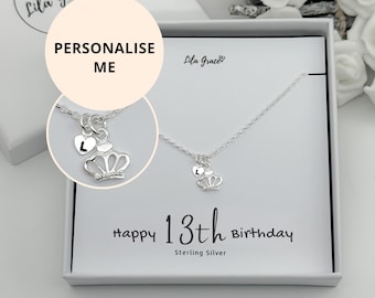 Sterling Silver 13th Birthday Crown Pendant Necklace - Choose your Chain Length