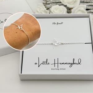 Sterling Silver Hummingbird Bracelet - Womens Girls Cute Origami Detailed Gifts - Adjustable Small Large Size Birthday Christmas Jewellery