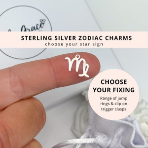 Pingente de prata esterlina com signo de Virgem - fecho de pressão para pulseira, colar, tornozeleira e joia - fecho 925, Leão, Câncer, Libra, Escorpião