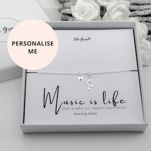 Sterling Silver Musical Note Womens Girls Bracelet - Personalised Music lovers symbol Jewellery -Gift for her Birthday Beam Note Small Sizes