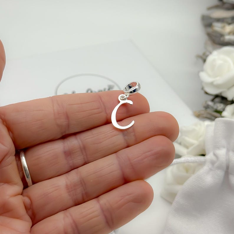 Sterling Silver Script Initial Charm - Letter A-Z, Pandora Compatible ...